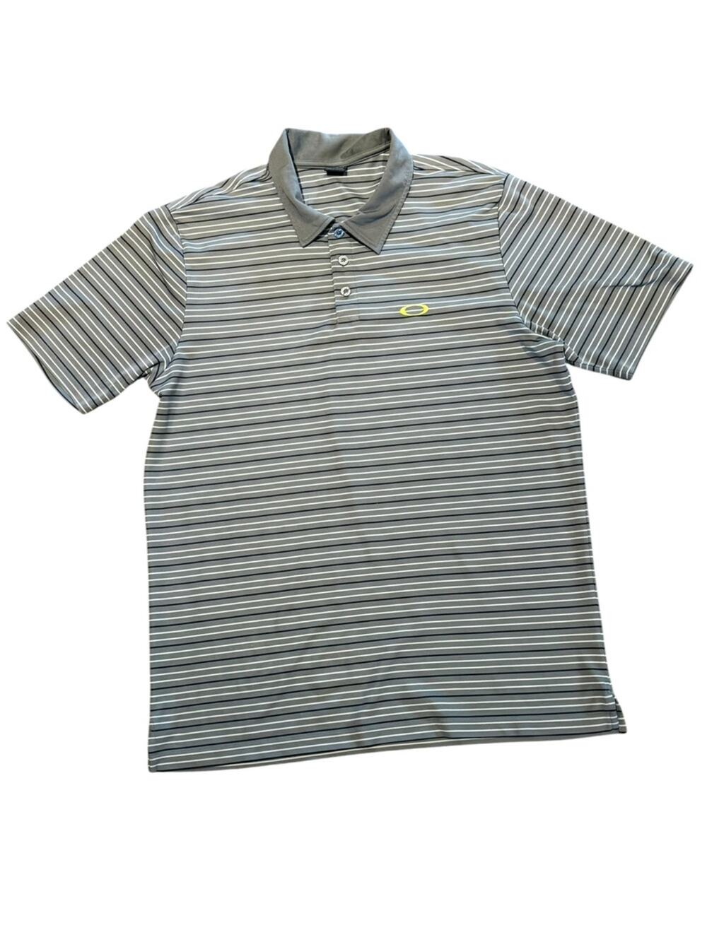 Oakley Gray Striped Polo with Yellow Logo Mens Size Large